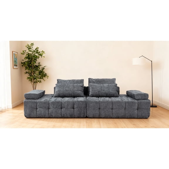 FFZ Modern Extra Deep Seat Sofa Couch with Comfy Armrests, Easy Assembly, Antique Grey