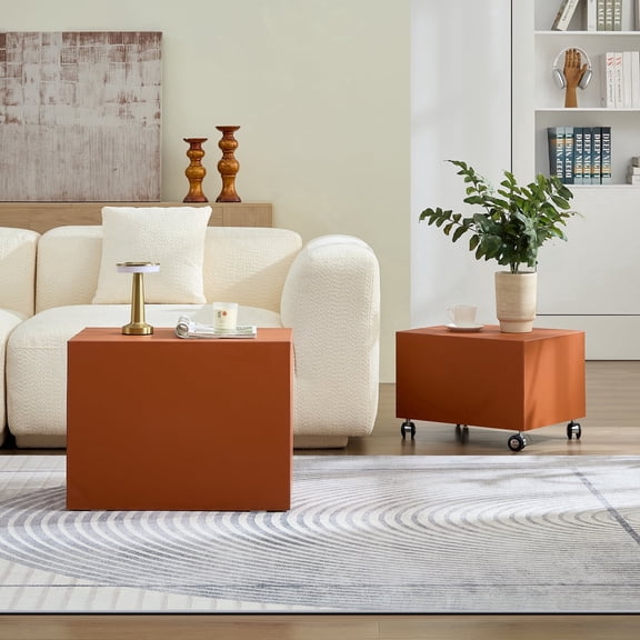 FFZ Modern MDF Saddle Leather Side Table with Butterfly Clasp, 23.62 x 15.74 x 17.71 inch, Orange