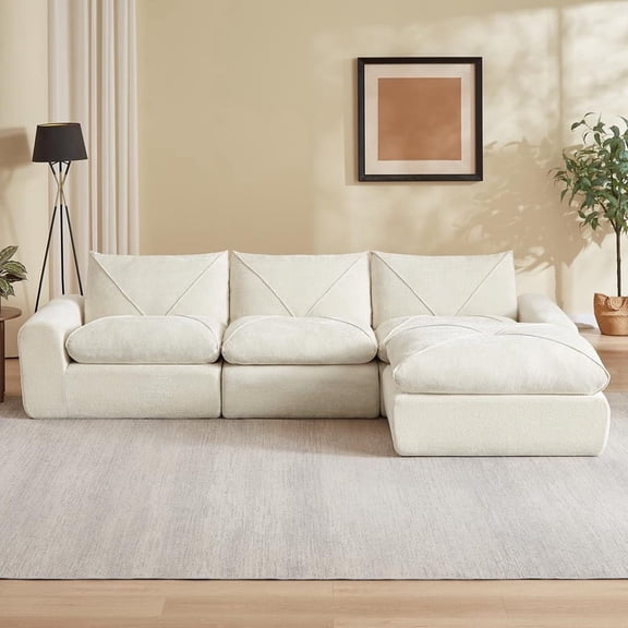 FFZ 119.29 inch Modern Chenille Combination Sofa with Foot Pedals and Spring Seat, Beige