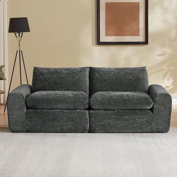 FFZ Modern Chenille Combination Sofa with Foot Pedals, Spacious and Comfortable for Living Room, Dark Gray