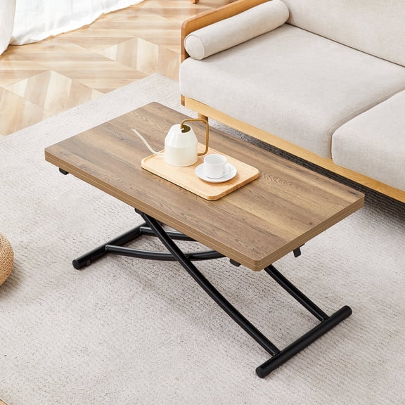 FFZ Modern Minimalist Multifunctional Lift Table With 08 Inch Thick Mdf Desktop And Black Metal Legs, Can Be Used As A Dressing ,And Office Wood Textured Desktop