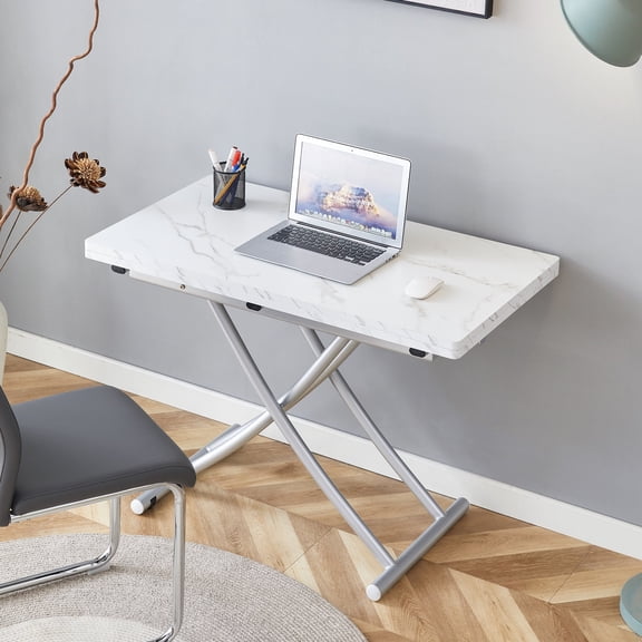FFZ Modern Minimalist Multifunctional Lift Table With 08 Inch Thick Mdf Desktop And Silver Metal Legs, Can Be Used As A Dressing ,And Office W1151126194