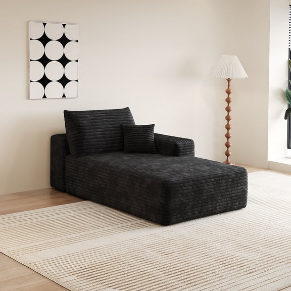 FFZ Modern Modular Corduroy Sofa with Chaise, Black