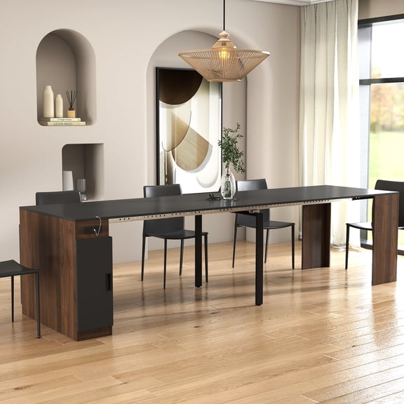 FFZ Modern Multifunctional Space Saving Extendable Expanding Dining Table Outlet Storage Party Weddings Meetings