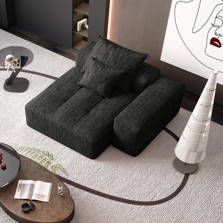 FFZ Modern Oversized Modular Sectional Sofa with Sparkling Chenille Fabric, Tufted Design, 2 Pillows, Black