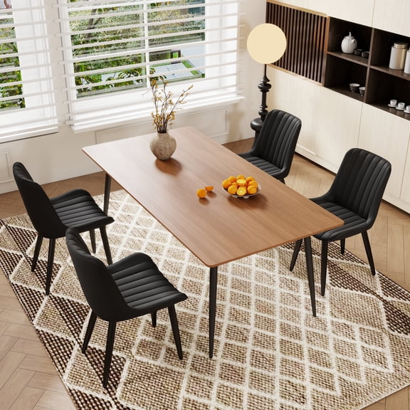 FFZ Set of 4 PU Leather Dining Chairs with Thick Cushions and Metal Legs, 23.23 x 19.88 x 31.69 inch, Black