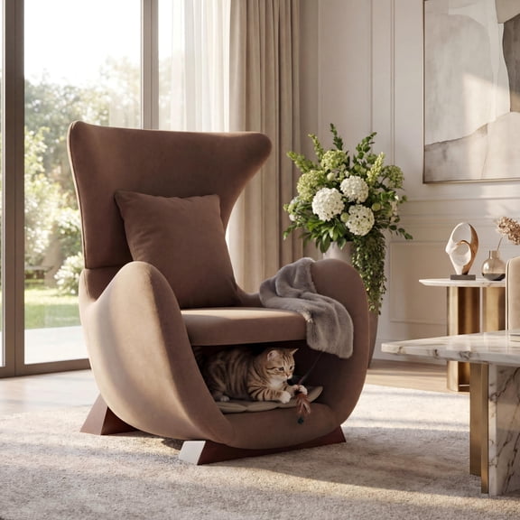 FFZ Modern Accent Chair with Pet/Storage Space and Polyester Upholstery, 330 lbs Capacity, Brown