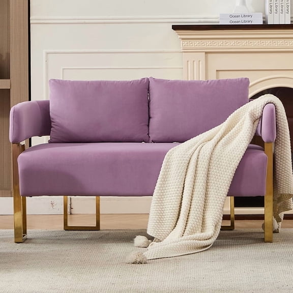 FFZ Modern Velvet Accent Chair with Gold Metal Legs, 51.18 x 25.2 x 27.17 inch, Lilac
