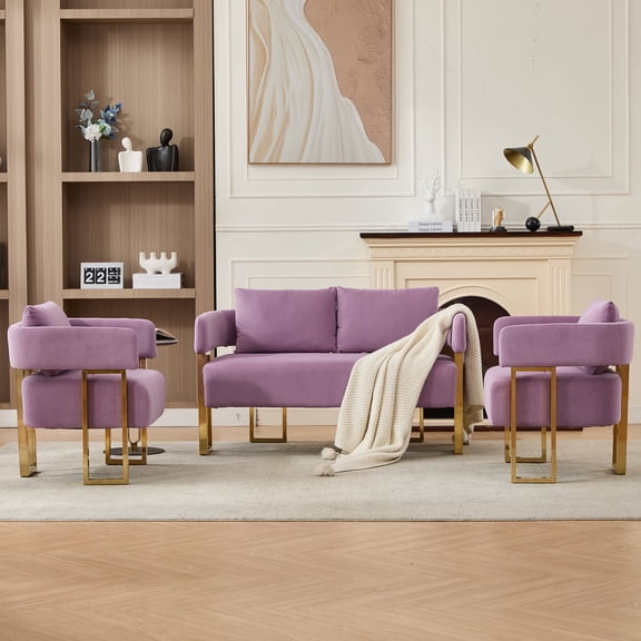 FFZ Modern Velvet Accent Chair with Gold Metal Legs, 51.18 x 25.2 x 27.17 inch, Lilac