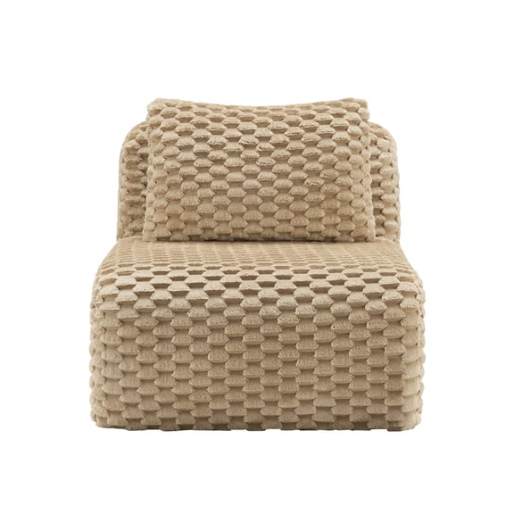 FFZ Armless Sofa with Pillow and Curved Armrests, Flannelette Fabric, 32.28 x 41.34 x 33.07 inch, Light Camel