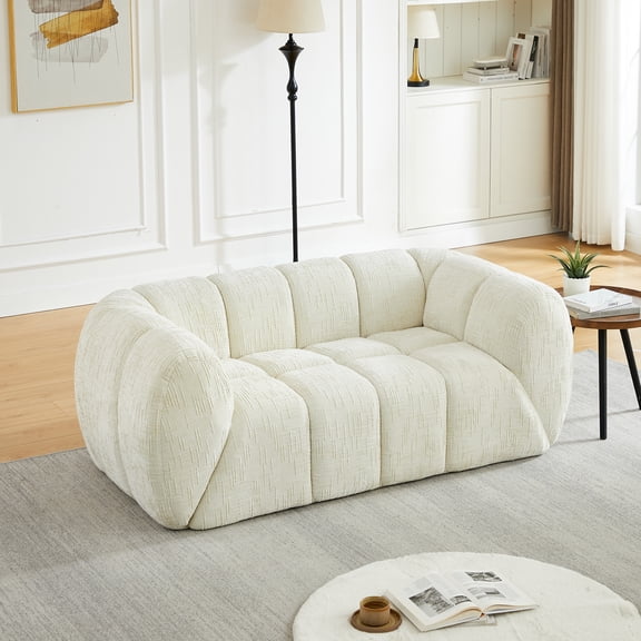 FFZ Modular Chenille Cloud Sofa, Quilted Backrest, Beige