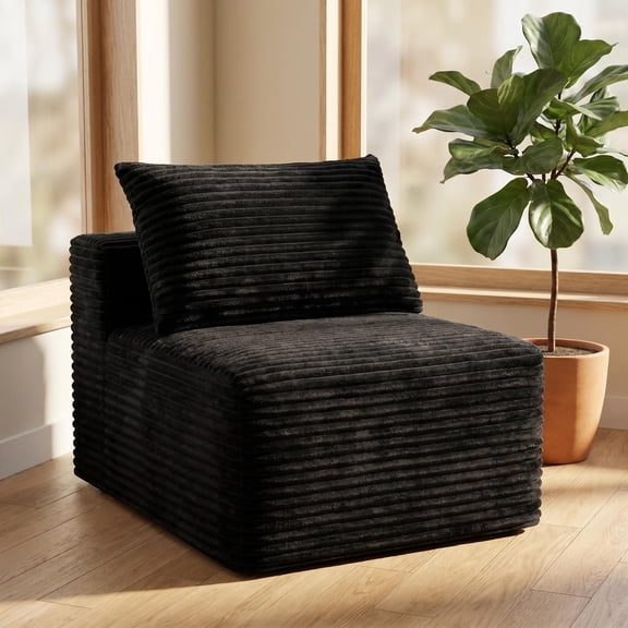 FFZ Modular Compression Sofa with Legless Design and Corduroy Upholstery, 29.1 x 37.5 x 33 inch, Black