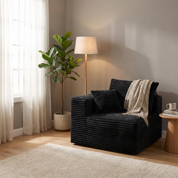 FFZ Modular Compression Sofa with Legless Design and Corduroy Upholstery, 29.1 x 37.5 x 33 inch, Black
