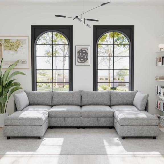 FFZ Modular Sectional Sofa with Storage, Sleeper Function and Chenille Fabric, 68 x 93.5 x 32 inch, Grey