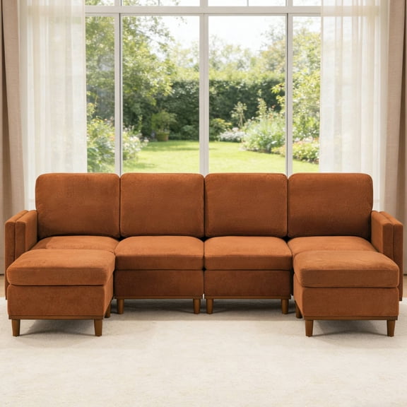 FFZ Modular Sofa with Transformable Design and Fabric Upholstery, 105.5 x 57.67 x 34.64 inch, Orange