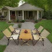 FFZ Multi-Function Foldable Dining Set with 4 Chairs, Natural