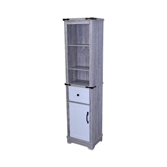 FFZ Farmhouse Storage Cabinet with Adjustable Shelves and Drawer, 15.55 x 11.61 x 63 inch, Grey+white