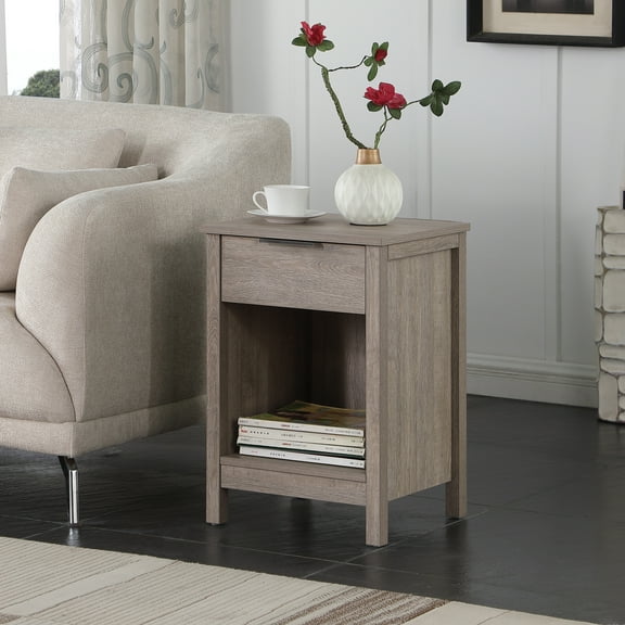 FFZ Nightstand With Drawer,End Table With Drawer And Open Shelf,Rustic Grey