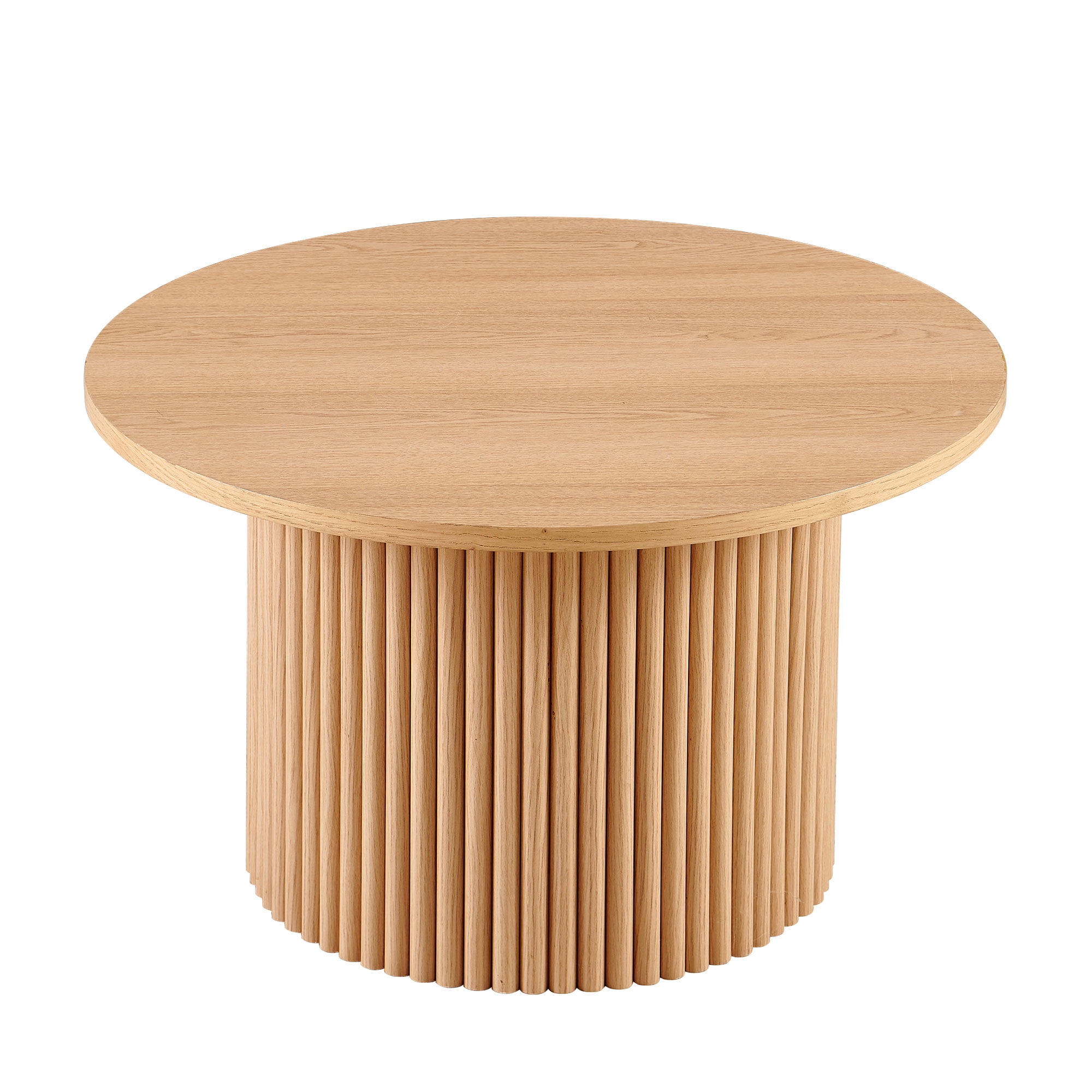 FFZ Oak Wood Veneer Tabletop 27.56 Inch Round Coffee Table, Farmhouse ...