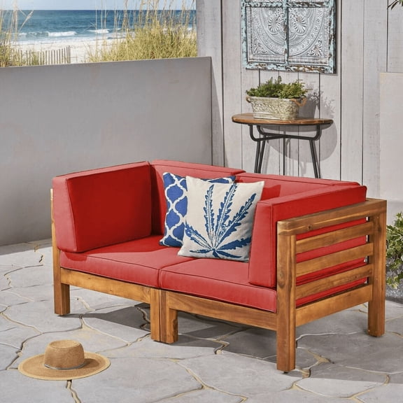 FFZ OANA 2-Piece Love Seat Set with Acacia Wood Frame and Water-Resistant Cushions, 30.25 x 30.25 x 26.5, Red