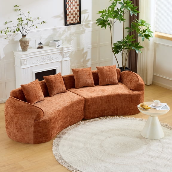 FFZ Orange Curved Compressed Sofa with Modular Design and Spring Cushions, 109.45 x 35.85 x 24.02 inch, Orange