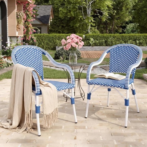 FFZ Outdoor Bistro Chairs Set of 2 with Aluminum Frame and PP Rattan, Blue