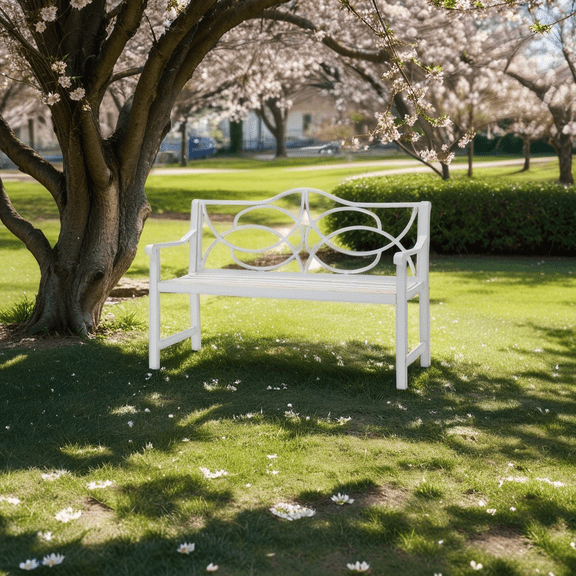 FFZ Outdoor Garden Patio Bench,Iron Metal Steel Frame Park Bench With Backrest And Armrest,White