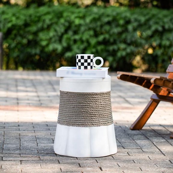 FFZ Retro Woven Rope MGO Side Table with Fan Base, Brown