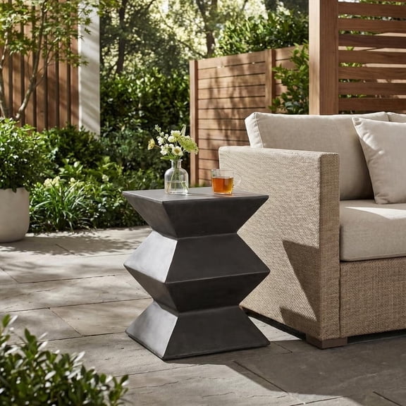 FFZ Lightweight Concrete Side Table with Geometric Design and MGO Construction, 15.5 x 15.5 x 20 inch, Copper