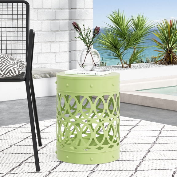 FFZ Modern Iron End Table with Overlapping Circle Design, 13.75 x 13.75 x 18 inch, Green