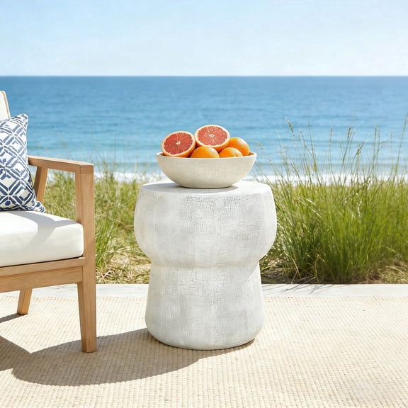 FFZ Outdoor MGO Side Table with Crack Texture and Double Barrel Shape, Grey