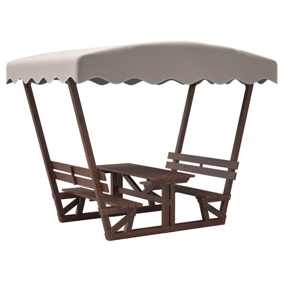 FFZ Outdoor Waterproof Solid Wood Picnic Table And Bench Set With Removable Canopy - Suitable For All-Weather Patios, Beaches