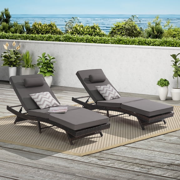 FFZ Outdoor Wicker Reclining Lounge Chair Set of 2 with 5 Angles, 600 lb Capacity, Dark Gray