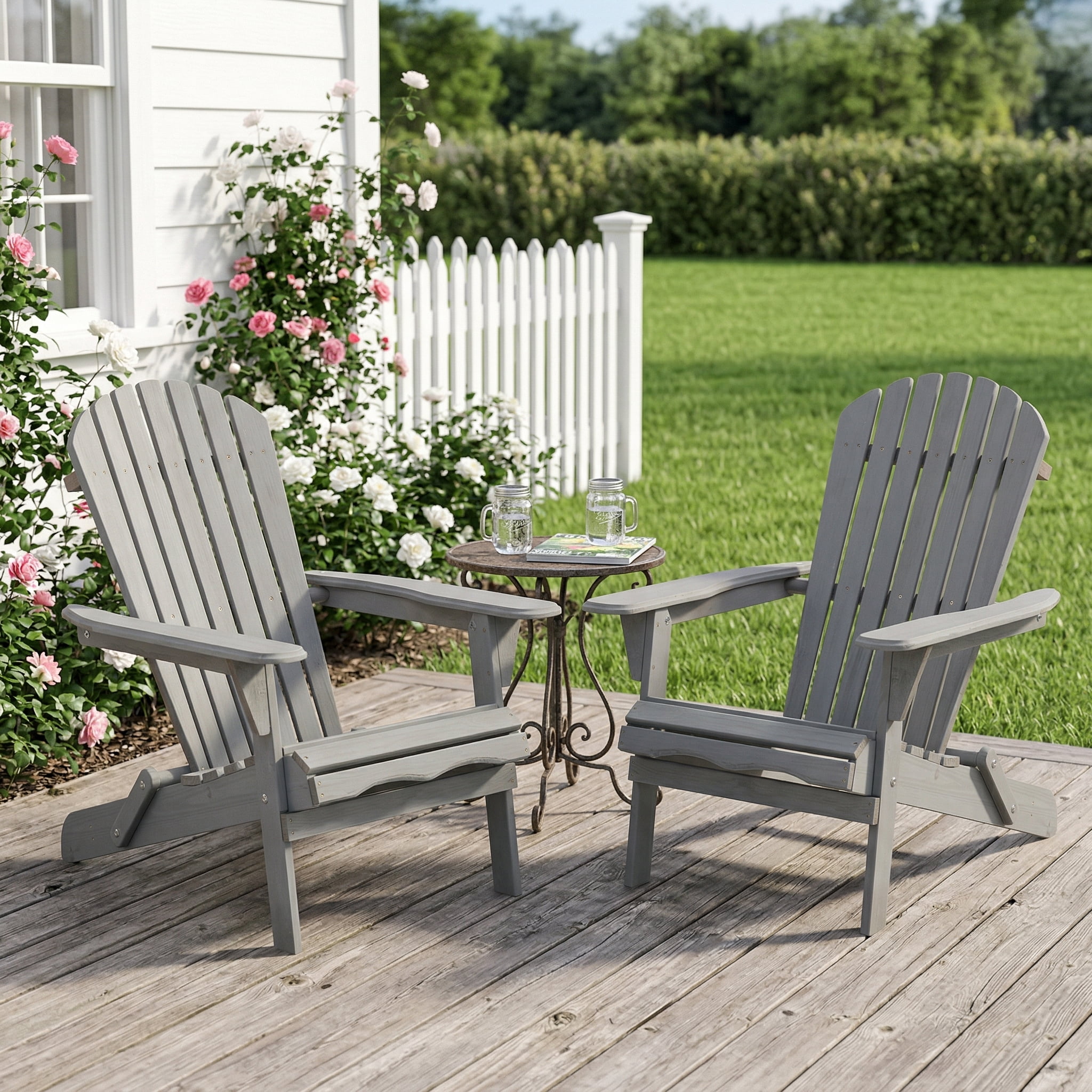 FFZ Outdoor Wooden Folding Adirondack Chair Set Of 2 With Pre Assembled Backrest Wood Patio For Garden