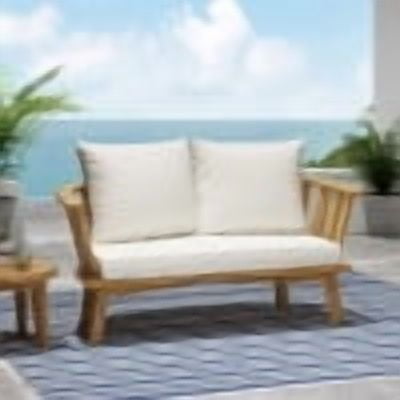 FFZ Outdoor Wooden Loveseat with Cushions 55.50 inch W x 27.00 inch D x 25.50 inch H, White And Teak
