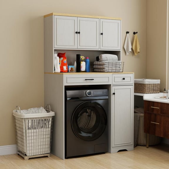 FFZ Over Washer Dryer Robot Vacuum Storage Cabinet Compact Laundry Organizer Drawer Shelves Antique