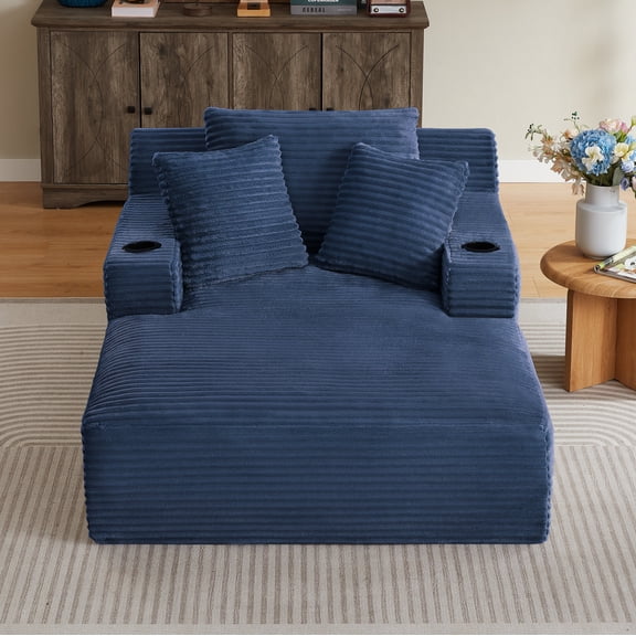 FFZ Oversized Chaise Lounge with Corduroy Upholstery, No Assembly Required, Blue