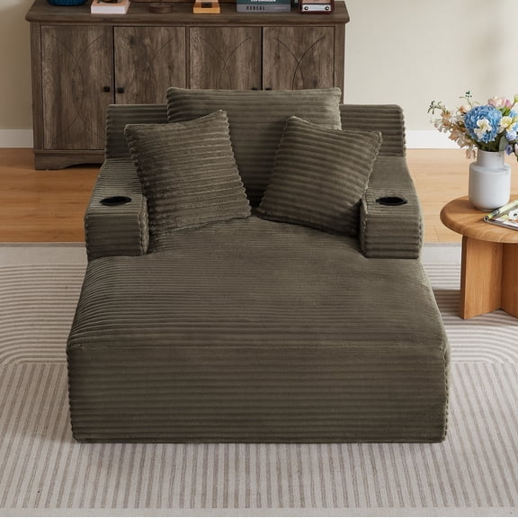 FFZ Oversized Chaise Lounge with Corduroy Upholstery, No Assembly Required, Brown