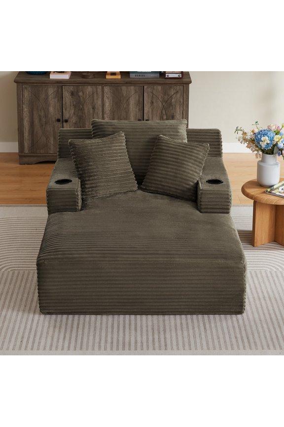 Oversized Chaise Lounge with Corduroy Upholstery, No Assembly Required, Brown