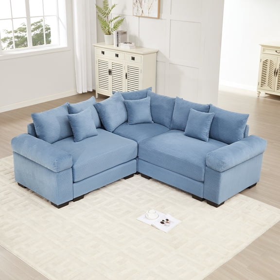 FFZ Oversized Cloud Modular Sectional Convertible Deep Extra-Wide Armrests Blue For Living Room Bedroom