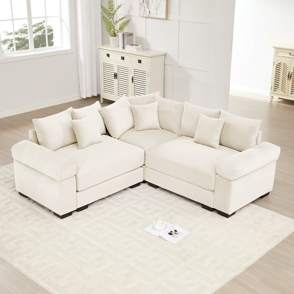 FFZ Oversized Cloud Modular Sectional Convertible Deep Extra-Wide Armrests Cream For Living Room Bedroom