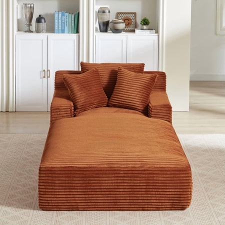 FFZ Oversized Corduroy Upholstered Chaise Lounge Chair Modern Sleeper Sofa, Orange