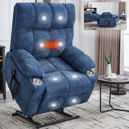 FFZ Dual Motor Power Lift Recliner Chair with 8-Point Massage and Lumbar Heat, Heavy Duty, 350 LBS, Blue
