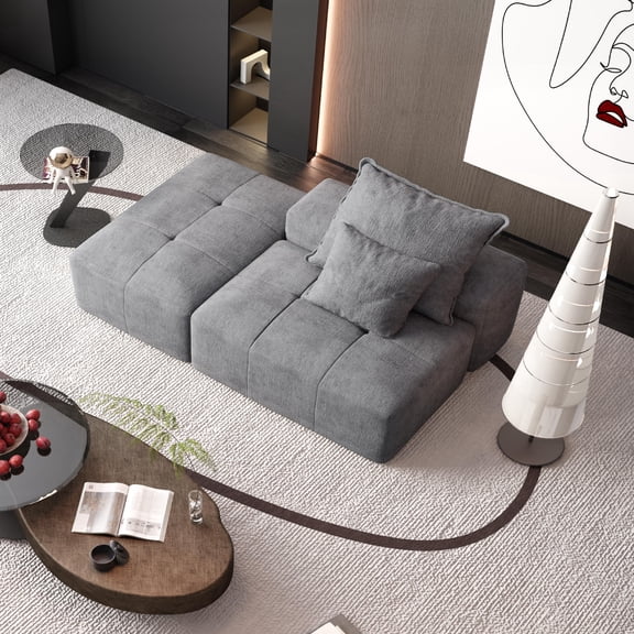 FFZ Modern Oversized Modular Sectional Sofa with Sparkling Chenille Fabric and Tufted Design, Grey