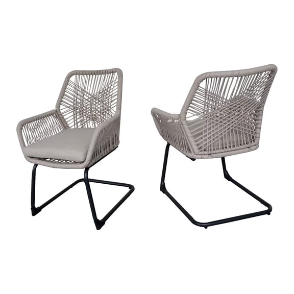 FFZ All-Weather PE Rattan Armchair Set of 2 with Spring Support and Iron Frame, Grey