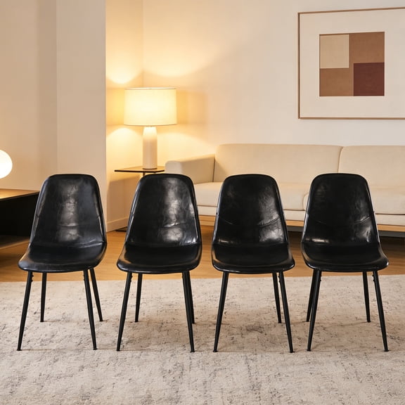FFZ Set of 4 PU Leather Dining Chairs with Metal Legs, 19.68 x 18.3 x 33.46 inch, Black