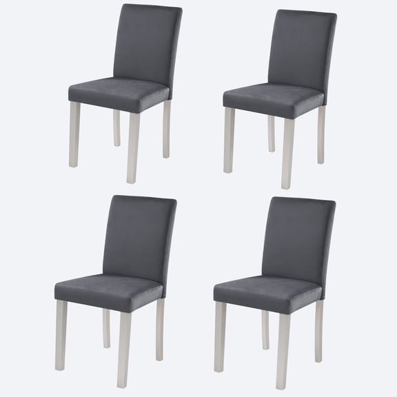 FFZ Set of 4 Dining Chairs with Padded Flannelette Seat, Rubber Wood Legs, 21.5x16.5x35 inch, Silver grey