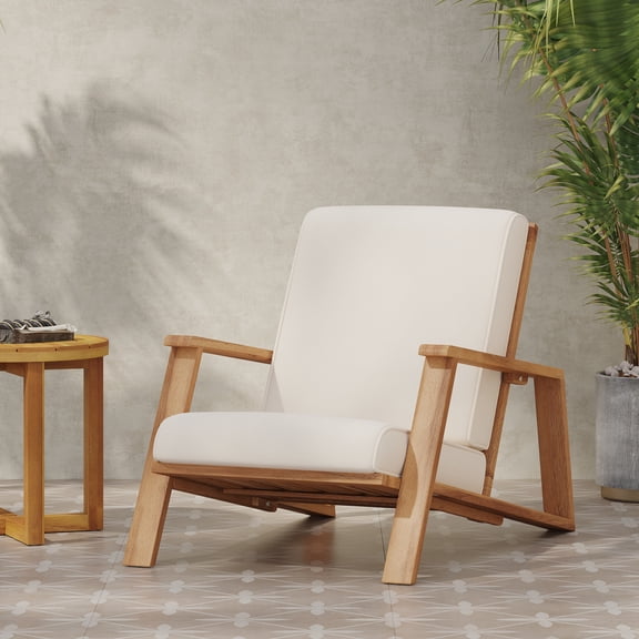 FFZ Paloma Club Chair with Acacia Wood Frame and Water-Resistant Cushions, 27.25 x 38.25 x 29 inch, Beige