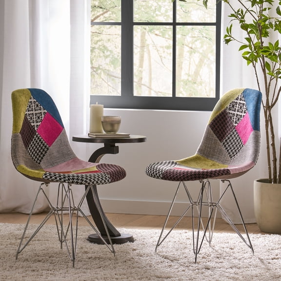 FFZ Patchwork Accent Chair Bohemian Fabric Geometric Pattern 18x21 inch Set 2