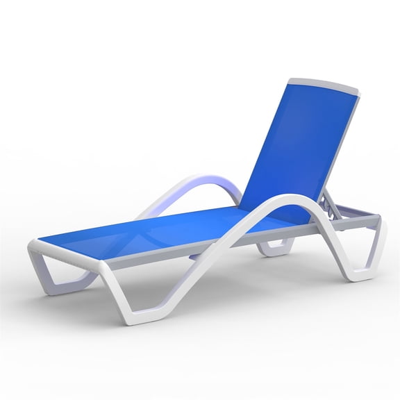 FFZ Adjustable Aluminum Pool Lounge Chair with Armrest and Textilene Mesh, 67.06 x 27.07 x 37.18 inch, Blue